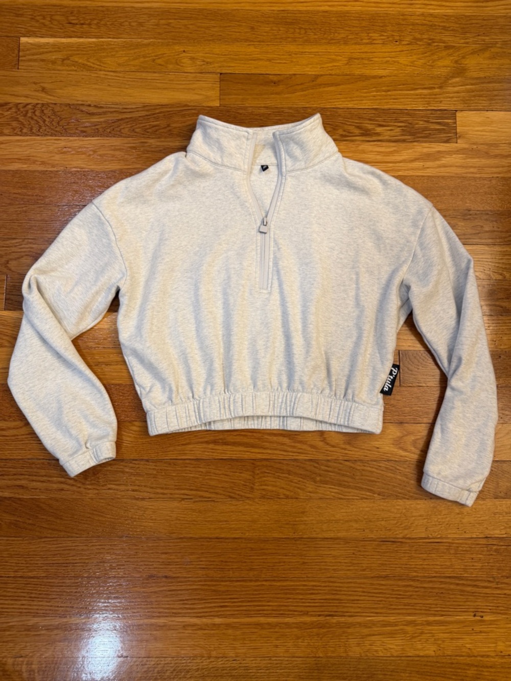 P'tula Cropped Quarter-Zip Sweatshirt in Heather Grey - Size Small